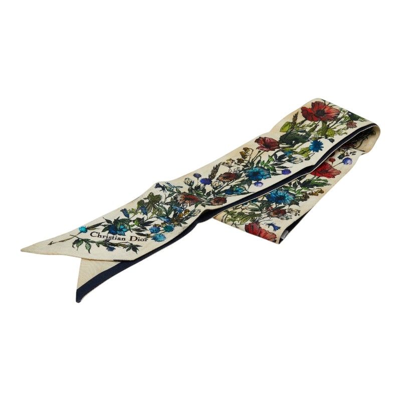 Dior Mizza Floral Scarf Ivory Multicolor Silk