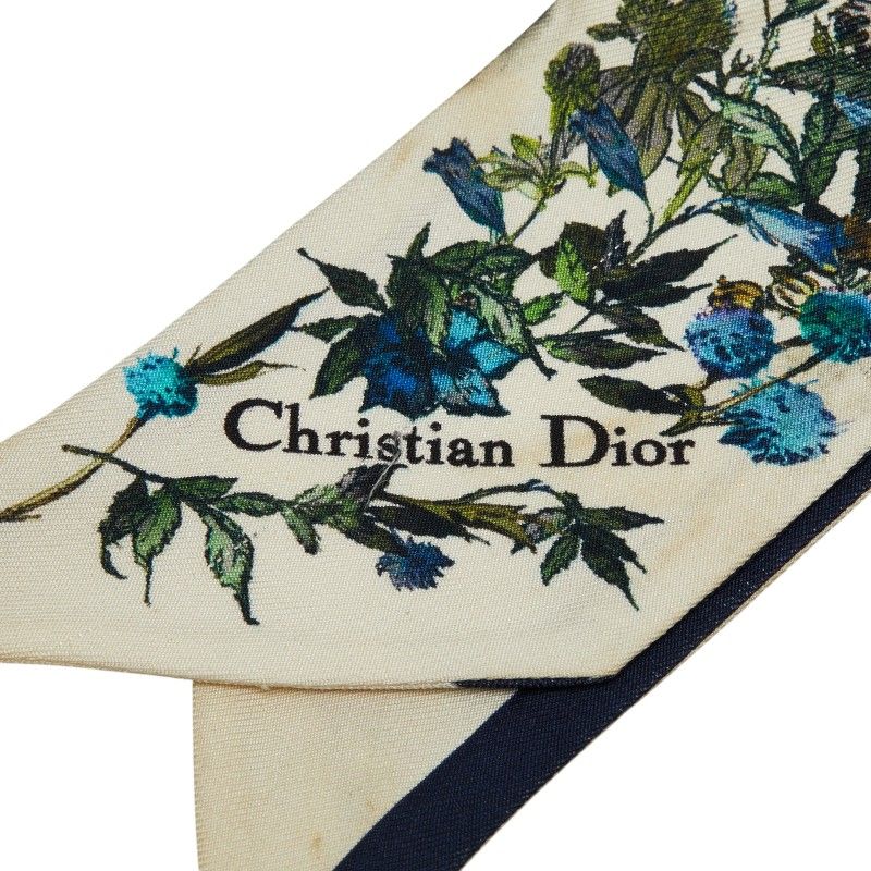 Dior Mizza Floral Scarf Ivory Multicolor Silk — view 6
