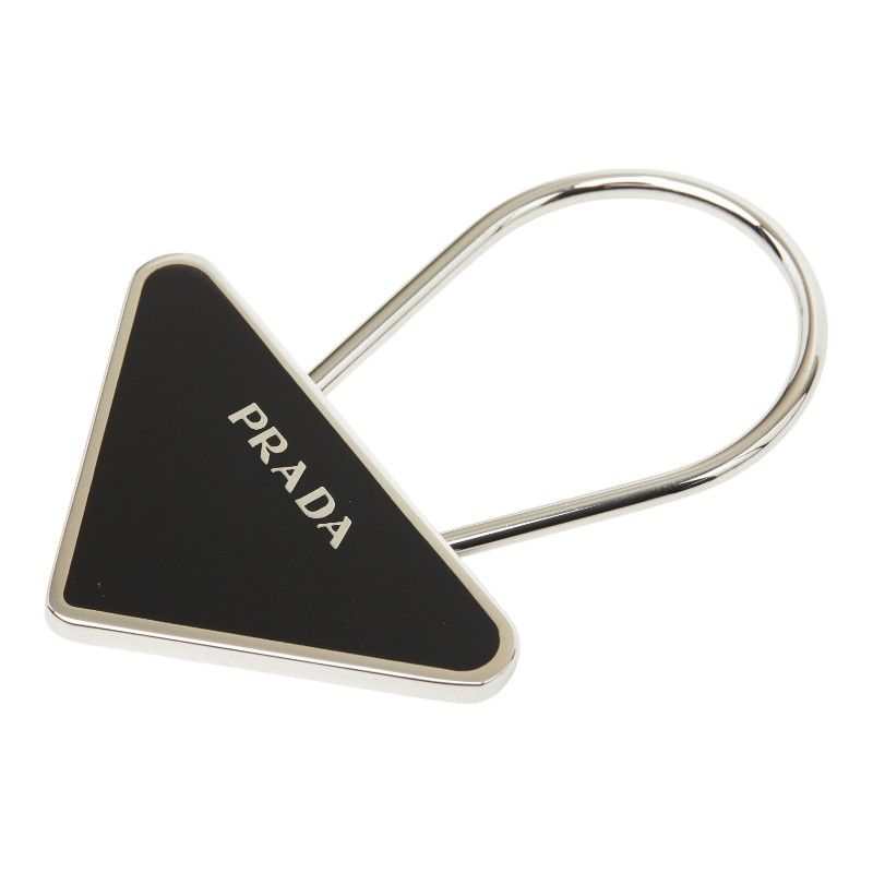 Prada Key Ring Key Holder Silver Black Metal