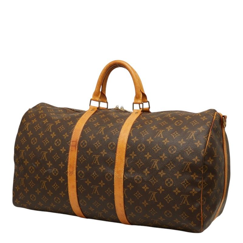 Louis Vuitton Monogram Keepall Bandouliere 55 Boston Bag 2-Way Brown Leather — view 2