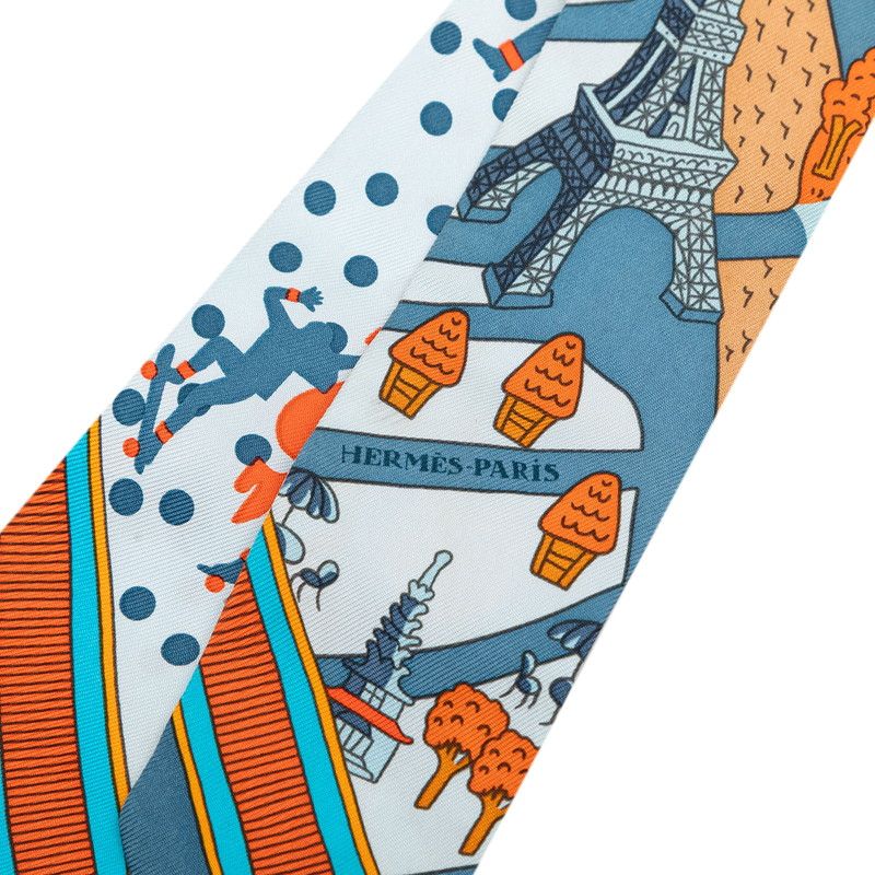Hermes Twilly New Paris Lovers les Nouveaux Amoureux de Scarf Blue Silk — view 2