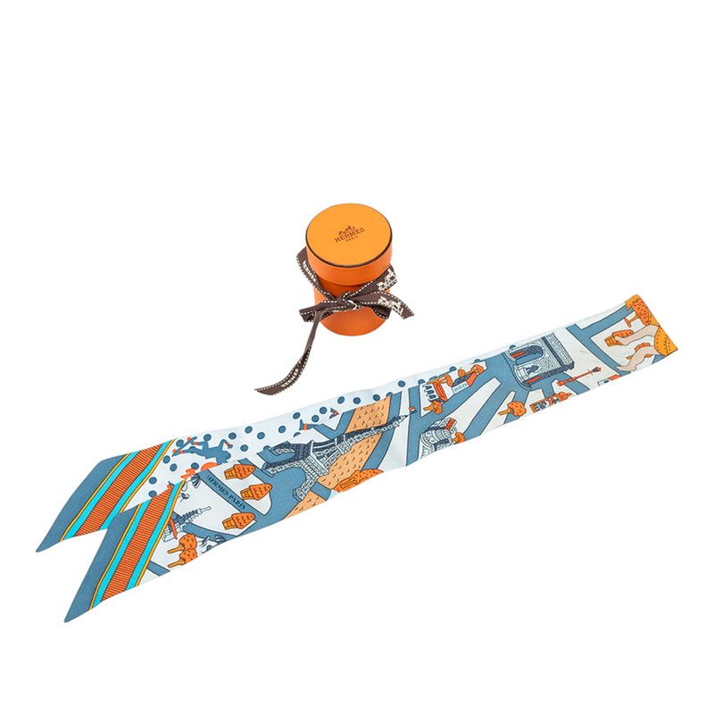 Hermes Twilly New Paris Lovers les Nouveaux Amoureux de Scarf Blue Silk — view 6