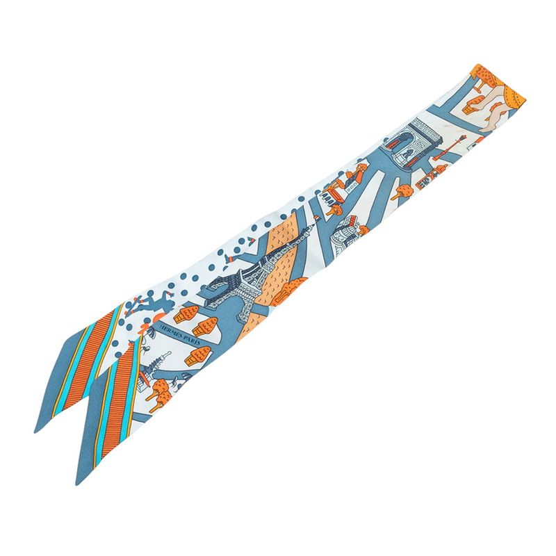 Hermes Twilly New Paris Lovers les Nouveaux Amoureux de Scarf Blue Silk