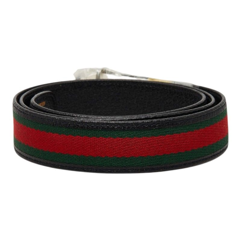 Gucci Sherry Line GG Logo Buckle Belt Black Green Red Leather — view 3