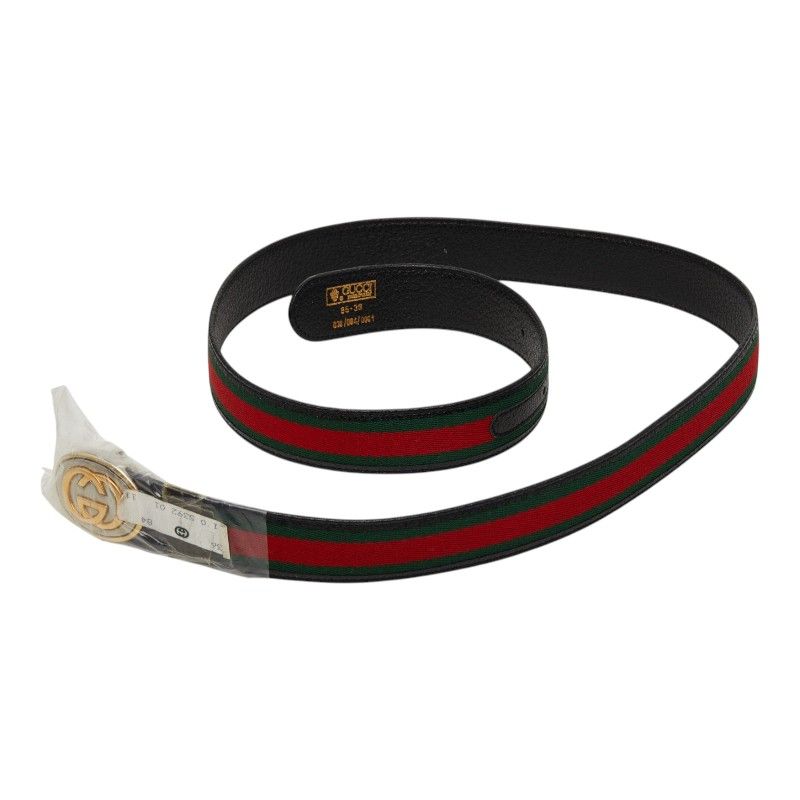 Gucci Sherry Line GG Logo Buckle Belt Black Green Red Leather — view 5
