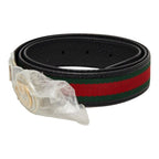 Gucci Sherry Line GG Logo Buckle Belt Black Green Red Leather — view 2