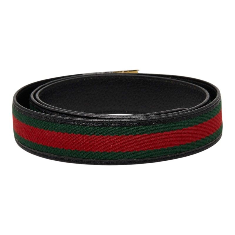 Gucci Sherry Line GG Logo Buckle Belt Black Green Red Leather — view 3