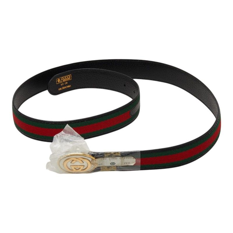 Gucci Sherry Line GG Logo Buckle Belt Black Green Red Leather — view 4