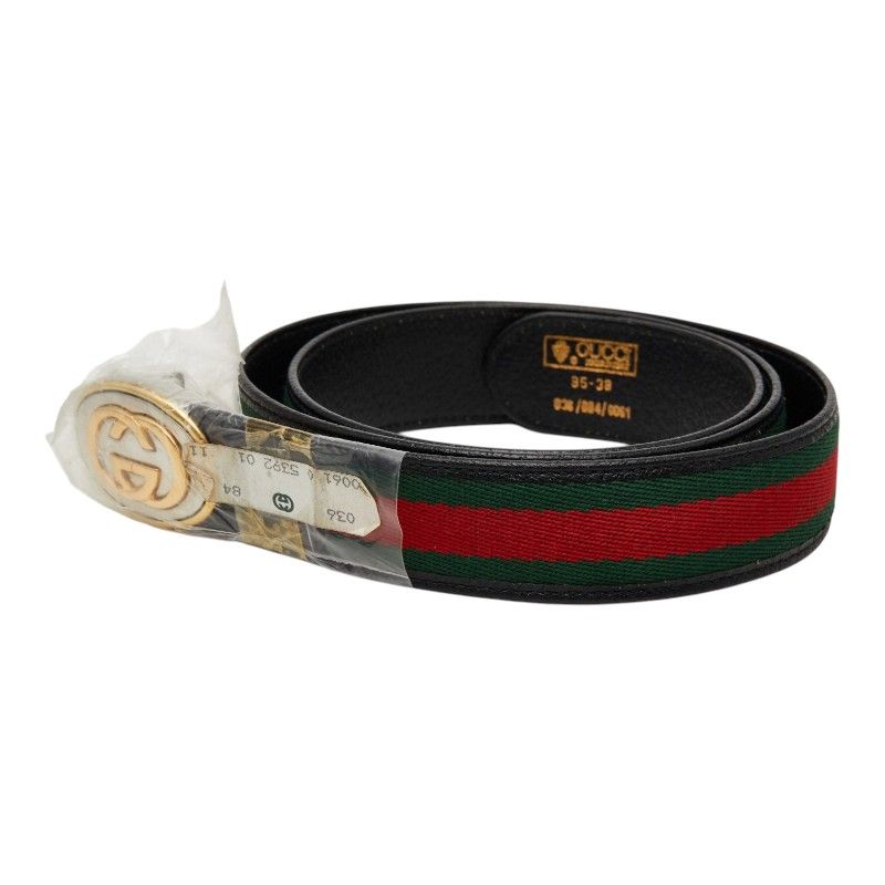 Gucci Sherry Line GG Logo Buckle Belt Black Green Red Leather — view 2