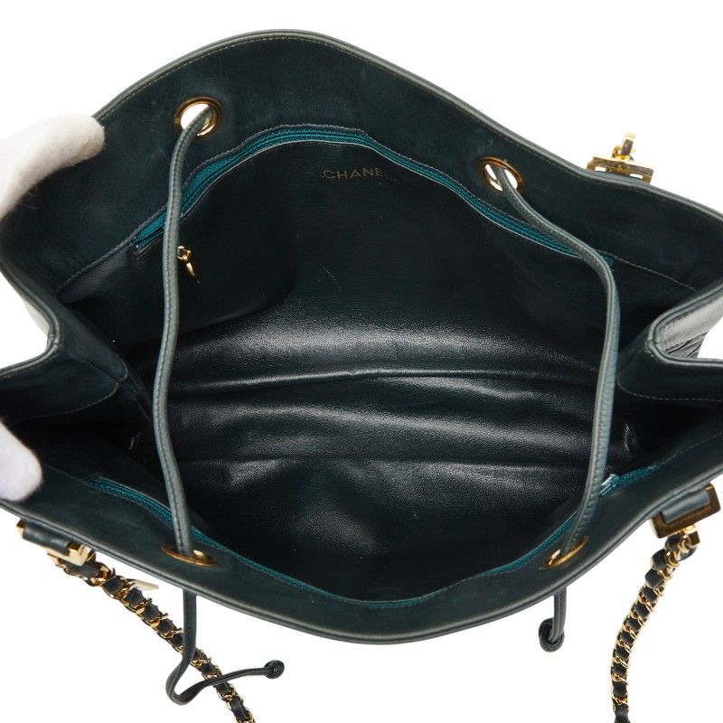 Chanel Bicolor Chain Tote Shoulder Bag Crossbody Green Leather — view 6
