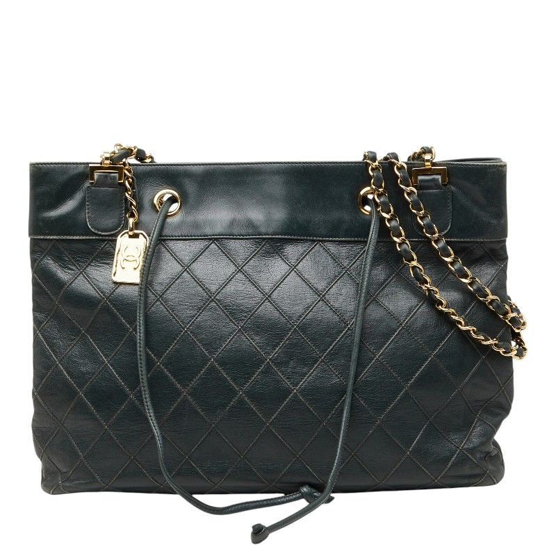 Chanel Bicolor Chain Tote Shoulder Bag Crossbody Green Leather