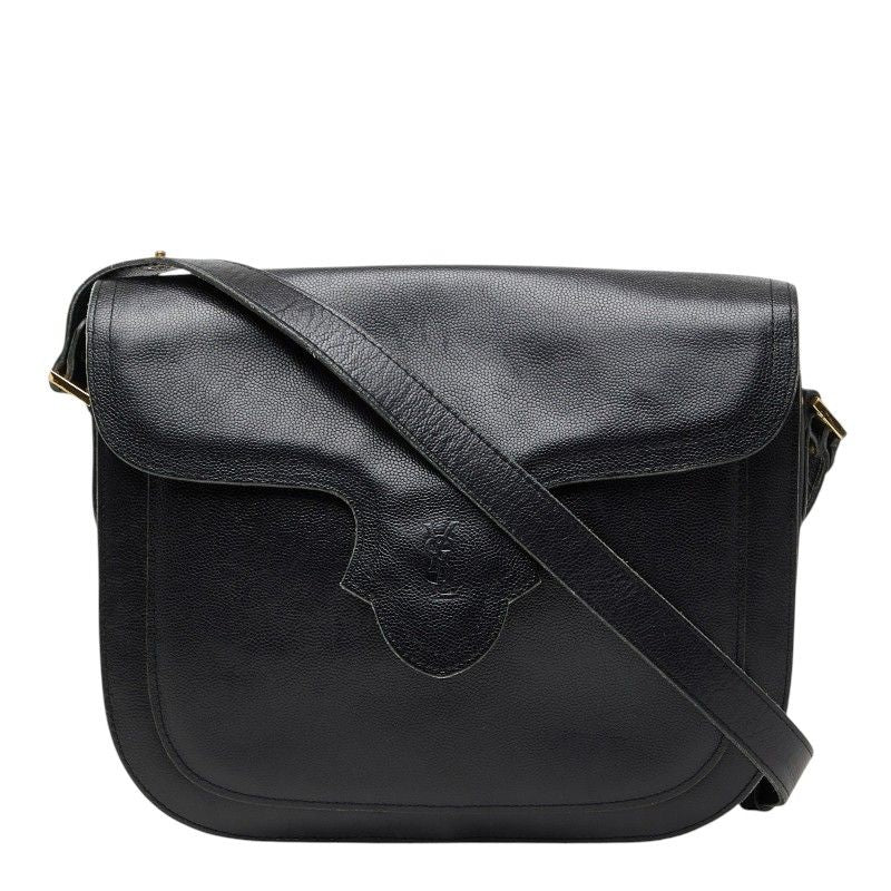 Saint Laurent YSL Logo Shoulder Bag Black Leather