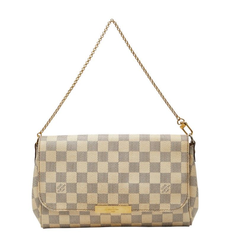 Louis Vuitton Damier Azur Favorite MM Chain Shoulder Bag White Leather