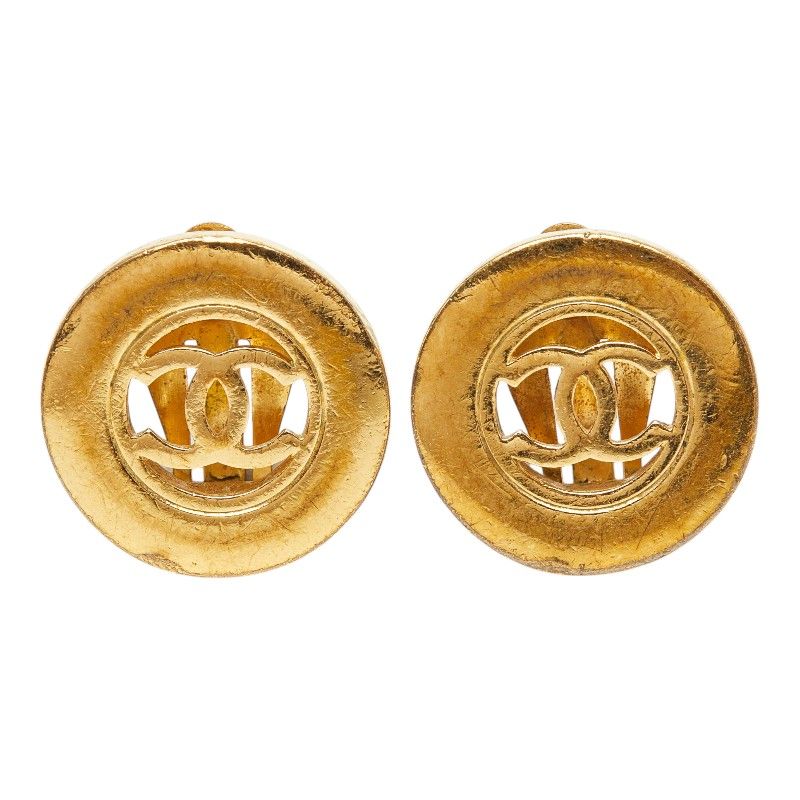 Chanel CC Logo Vintage Round Earrings Gold Plated — view 2