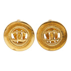Chanel CC Logo Vintage Round Earrings Gold Plated — view 2