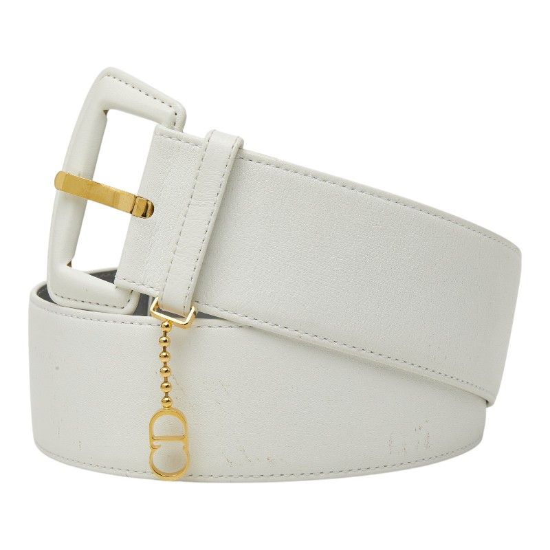 Dior CD Logo Charm Belt White Leather 1- Keychain — view 2