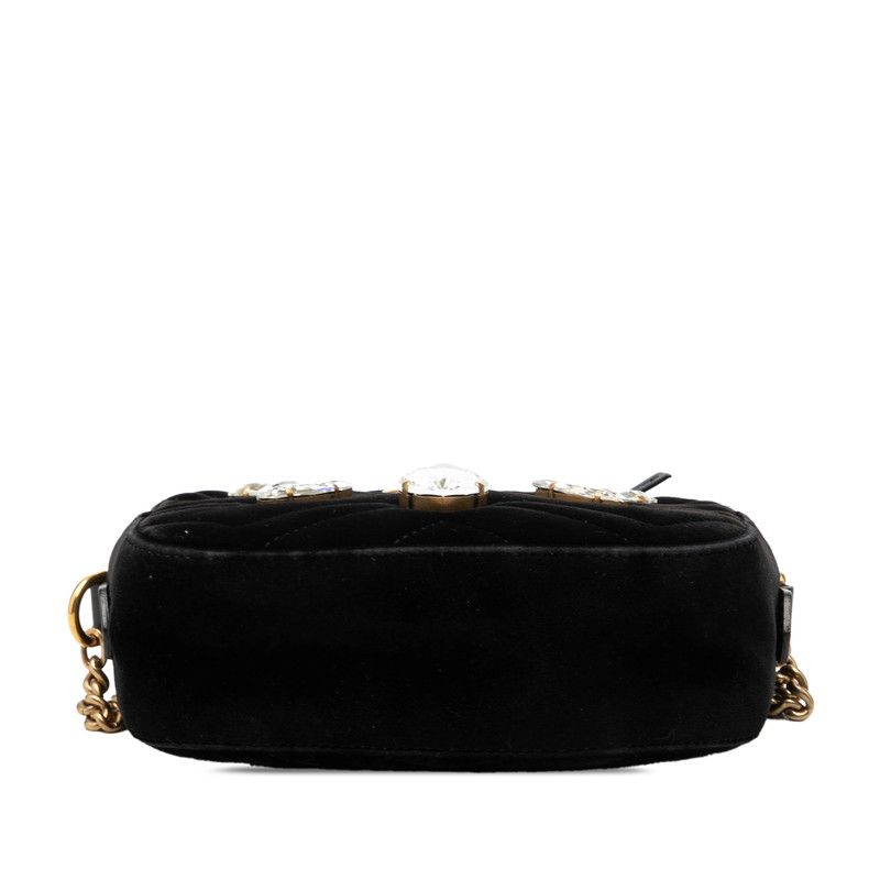 Gucci GG Marmont Crossbody Quilted Shoulder Bag Black Leather Velvet Biju — view 3