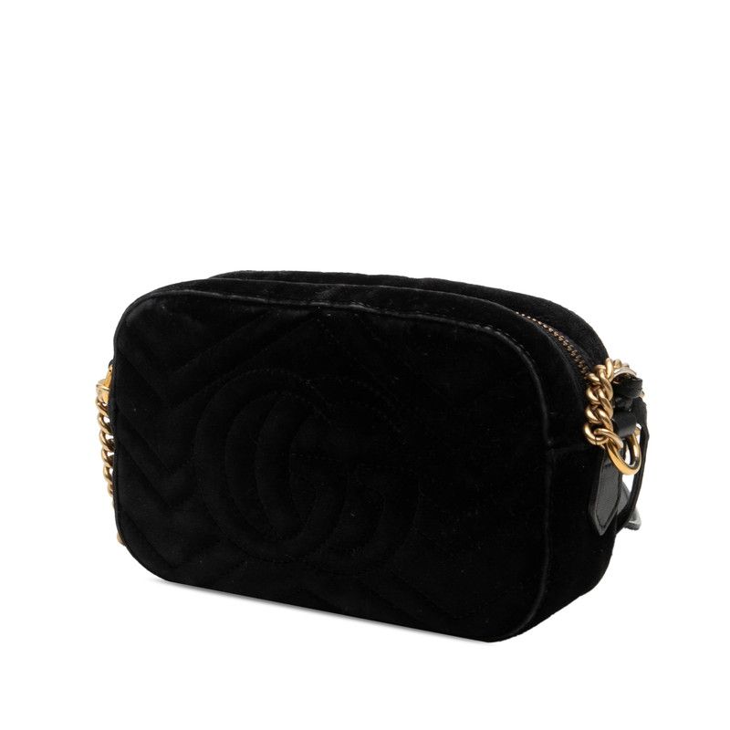 Gucci GG Marmont Crossbody Quilted Shoulder Bag Black Leather Velvet Biju — view 2