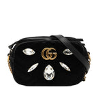 Gucci GG Marmont Crossbody Quilted Shoulder Bag Black Leather Velvet Biju
