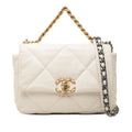 Chanel CC Logo 19 Dizeneuf Quilted Chain Shoulder Bag White Lambskin