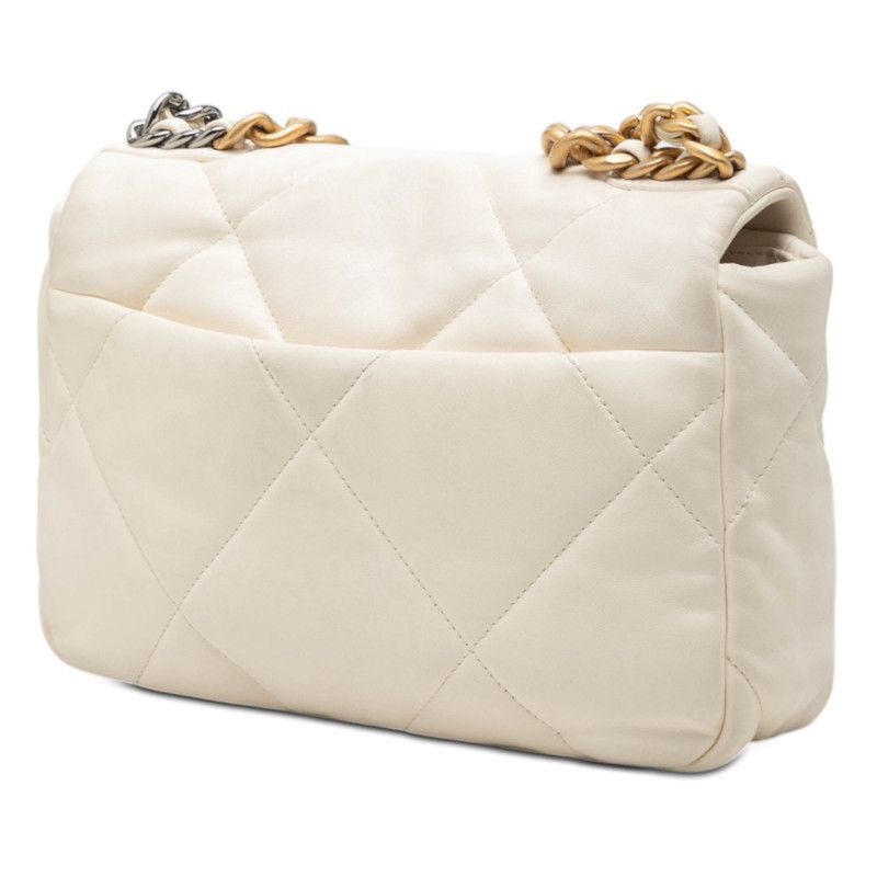 Chanel CC Logo 19 Dizeneuf Quilted Chain Shoulder Bag White Lambskin — view 2