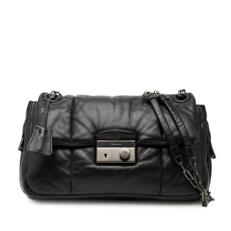 Prada Nappa Bomber Chain Shoulder Bag Black Leather