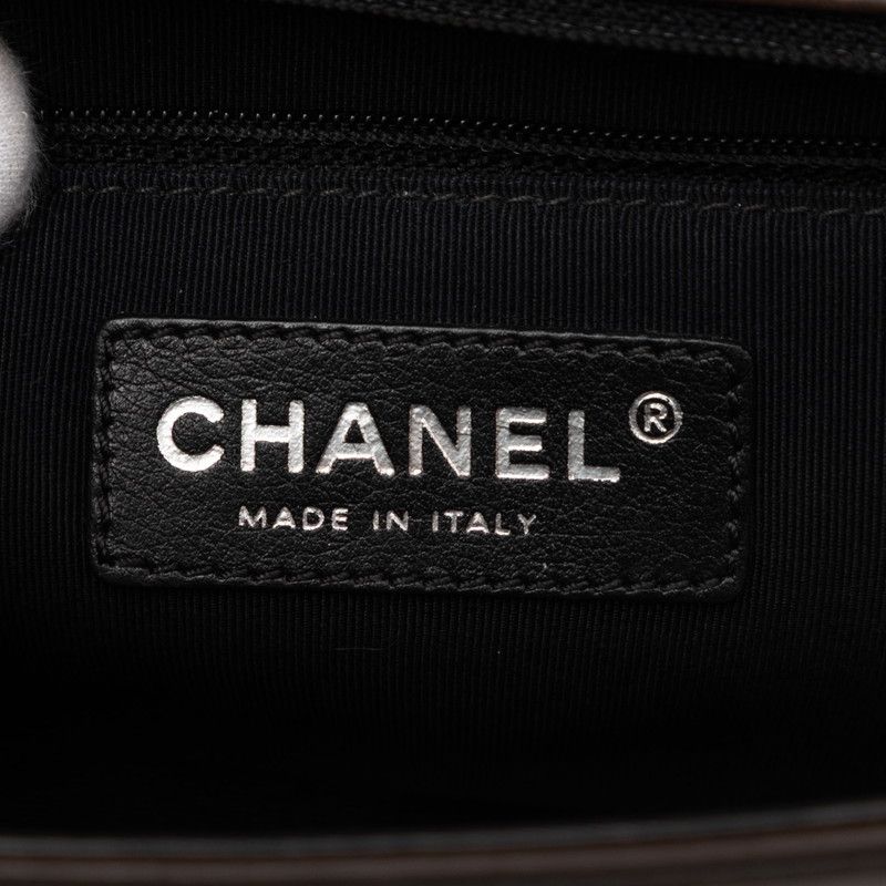 Chanel CC Logo Boy Chain Shoulder Bag Black Brown Leather — view 6