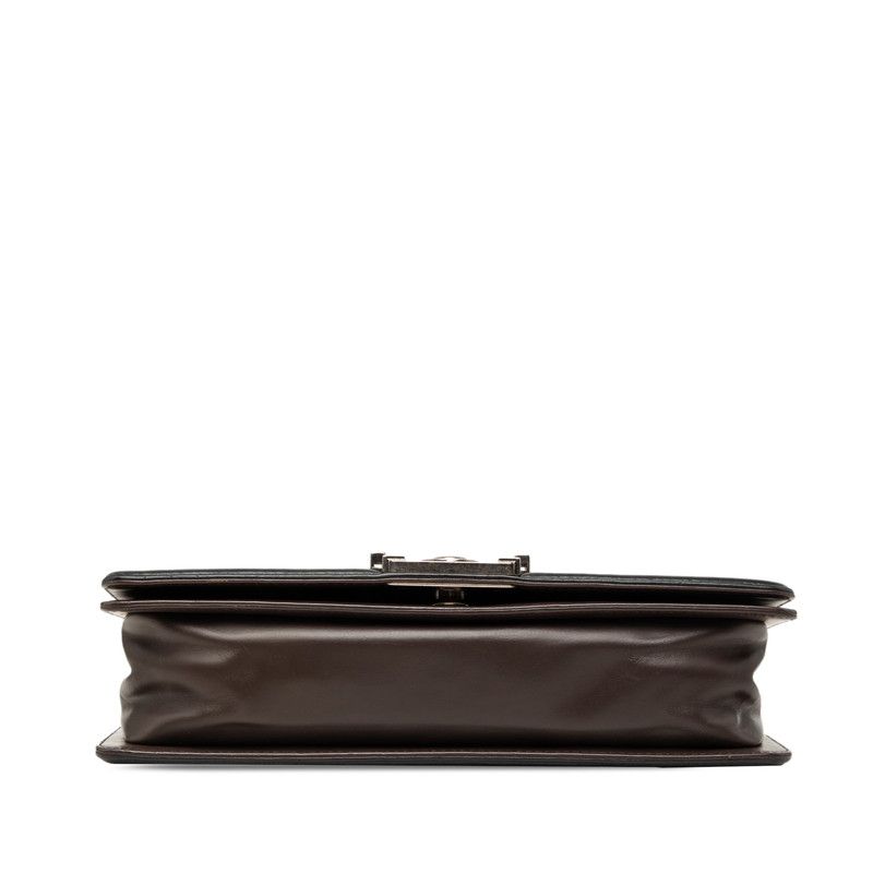 Chanel CC Logo Boy Chain Shoulder Bag Black Brown Leather — view 3