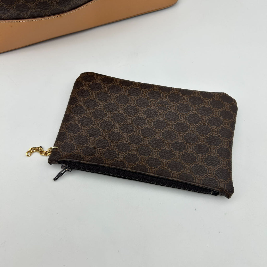 Celine Macadam Shoulder Bag Crossbody Drawstring Leather Brown Gold — view 9