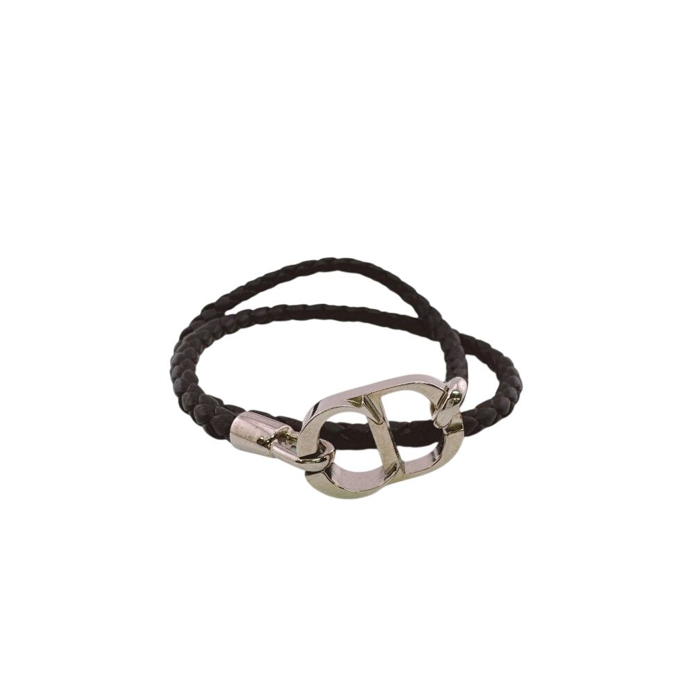 Dior Black Silver Choker Necklace 2-Way Braided Bangle CD Logo Bracelet — view 2