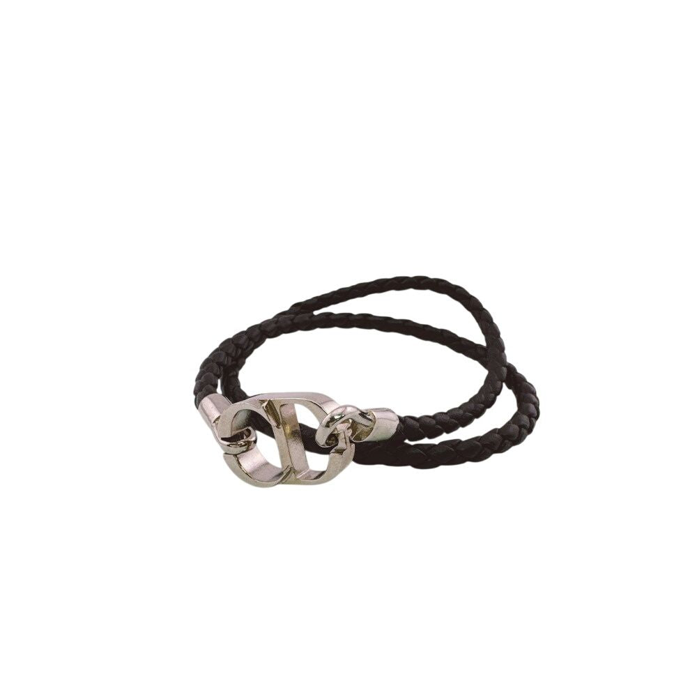 Dior Black Silver Choker Necklace 2-Way Braided Bangle CD Logo Bracelet