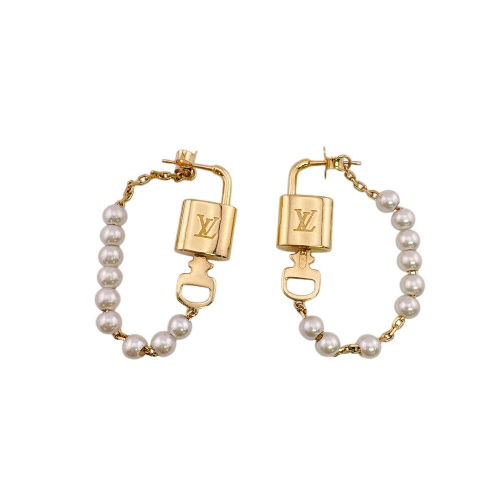 Louis Vuitton Cadena Key Chain Pearl Lock Earrings — view 2