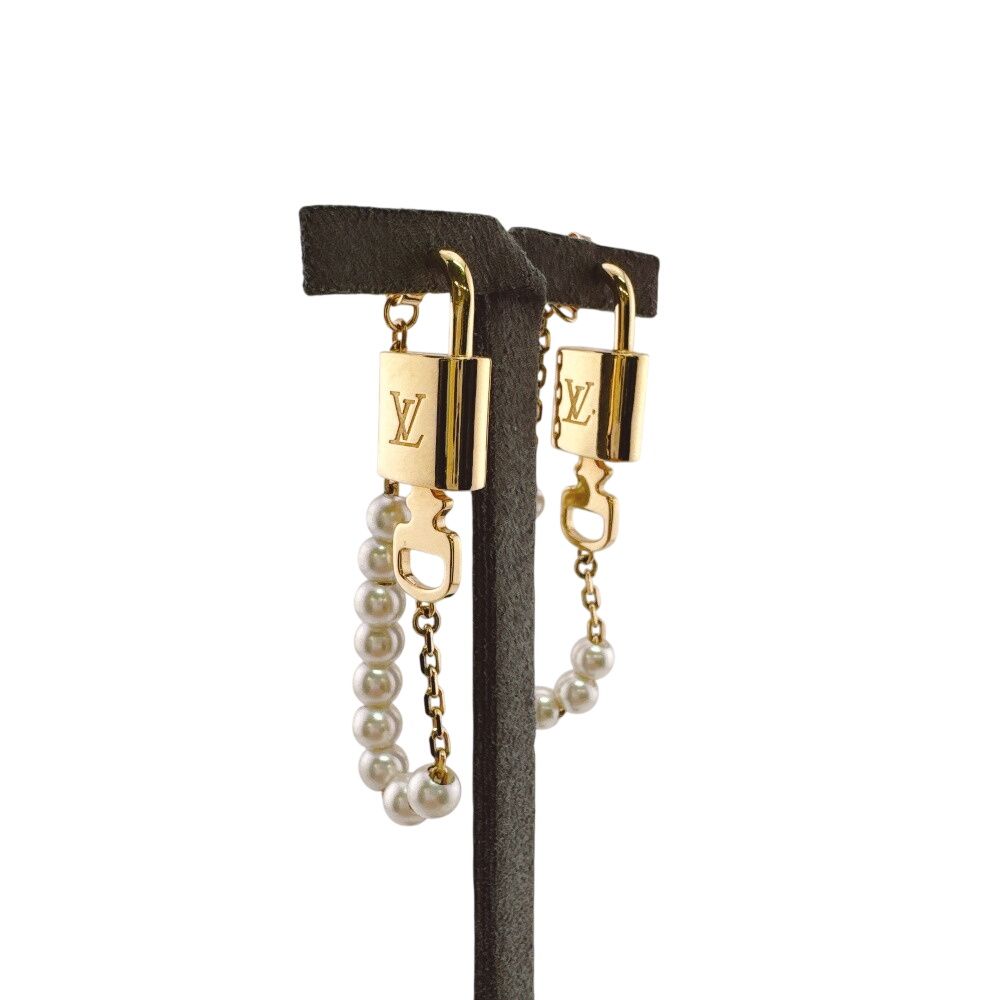 Louis Vuitton Cadena Key Chain Pearl Lock Earrings — view 5