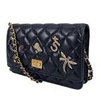 Chanel 2.55 Quilted Icon Charm Embroidery Chain Wallet Shoulder Bag Calfskin — view 2