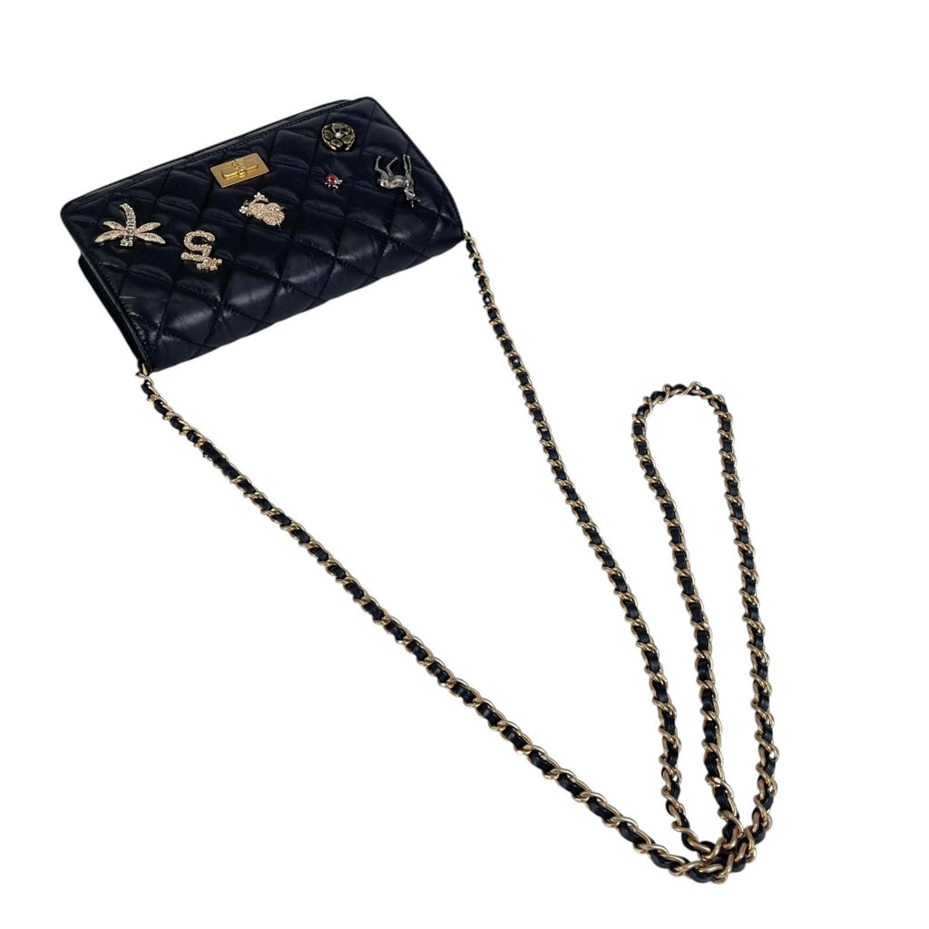 Chanel 2.55 Quilted Icon Charm Embroidery Chain Wallet Shoulder Bag Calfskin — view 6