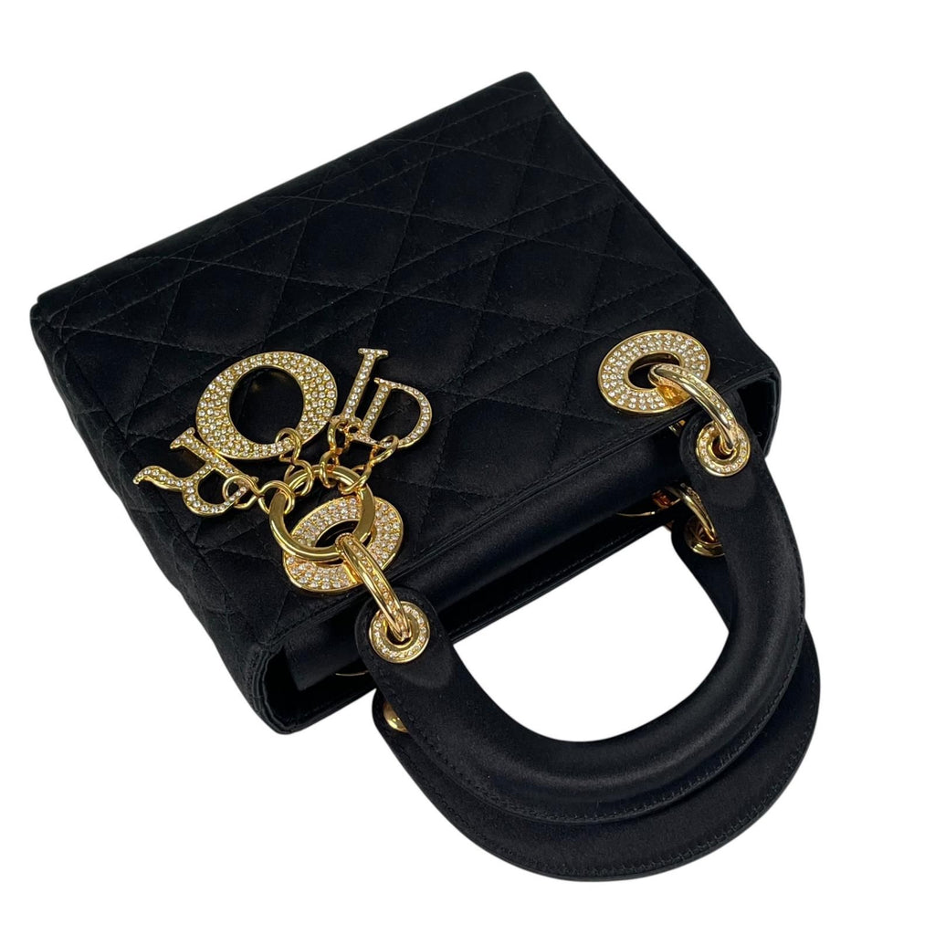 Dior Mini Lady Handbag Satin Black Bijou Rhinestone Vintage — view 5