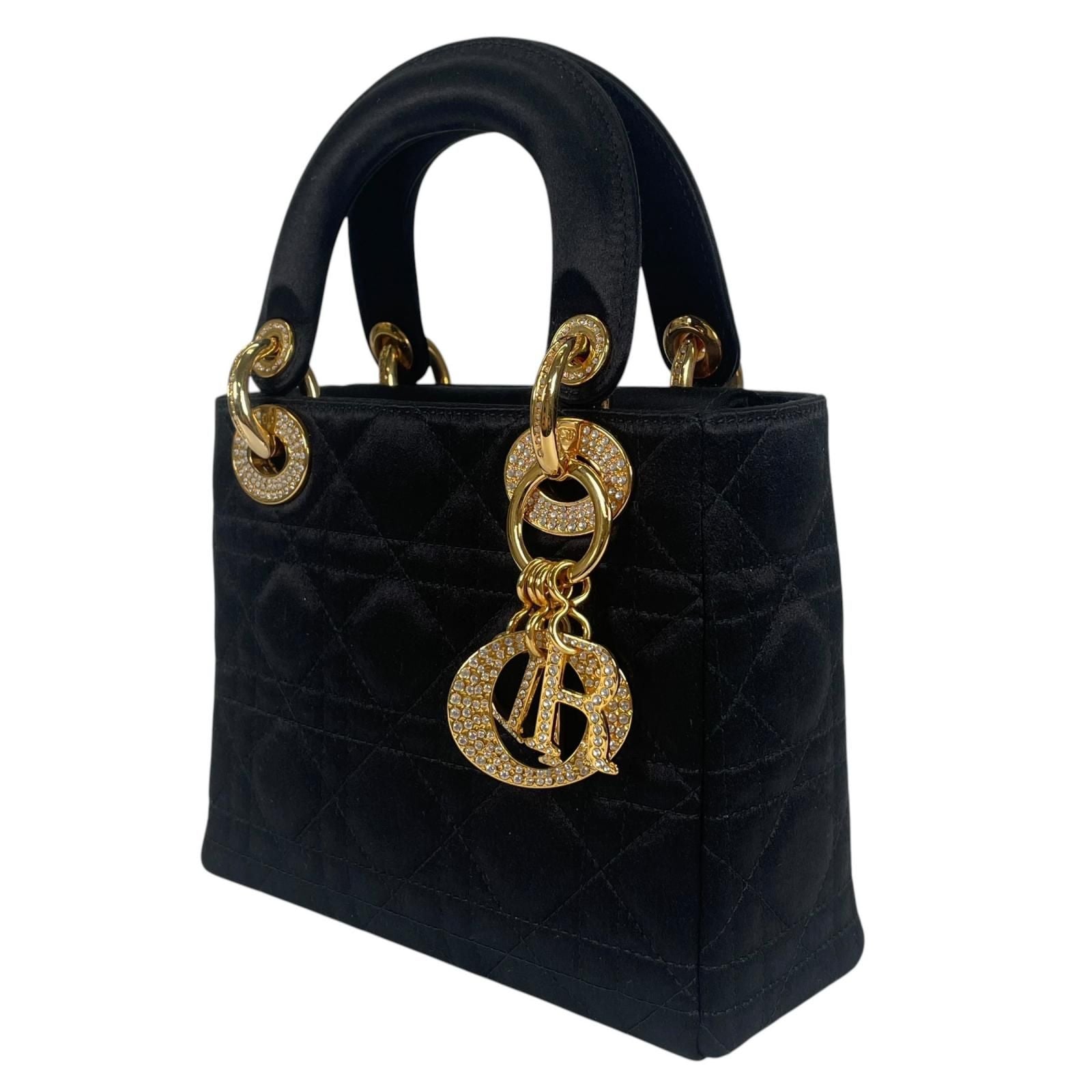Dior Mini Lady Handbag Satin Black Bijou Rhinestone Vintage — view 2