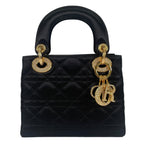 Dior Mini Lady Handbag Satin Black Bijou Rhinestone Vintage