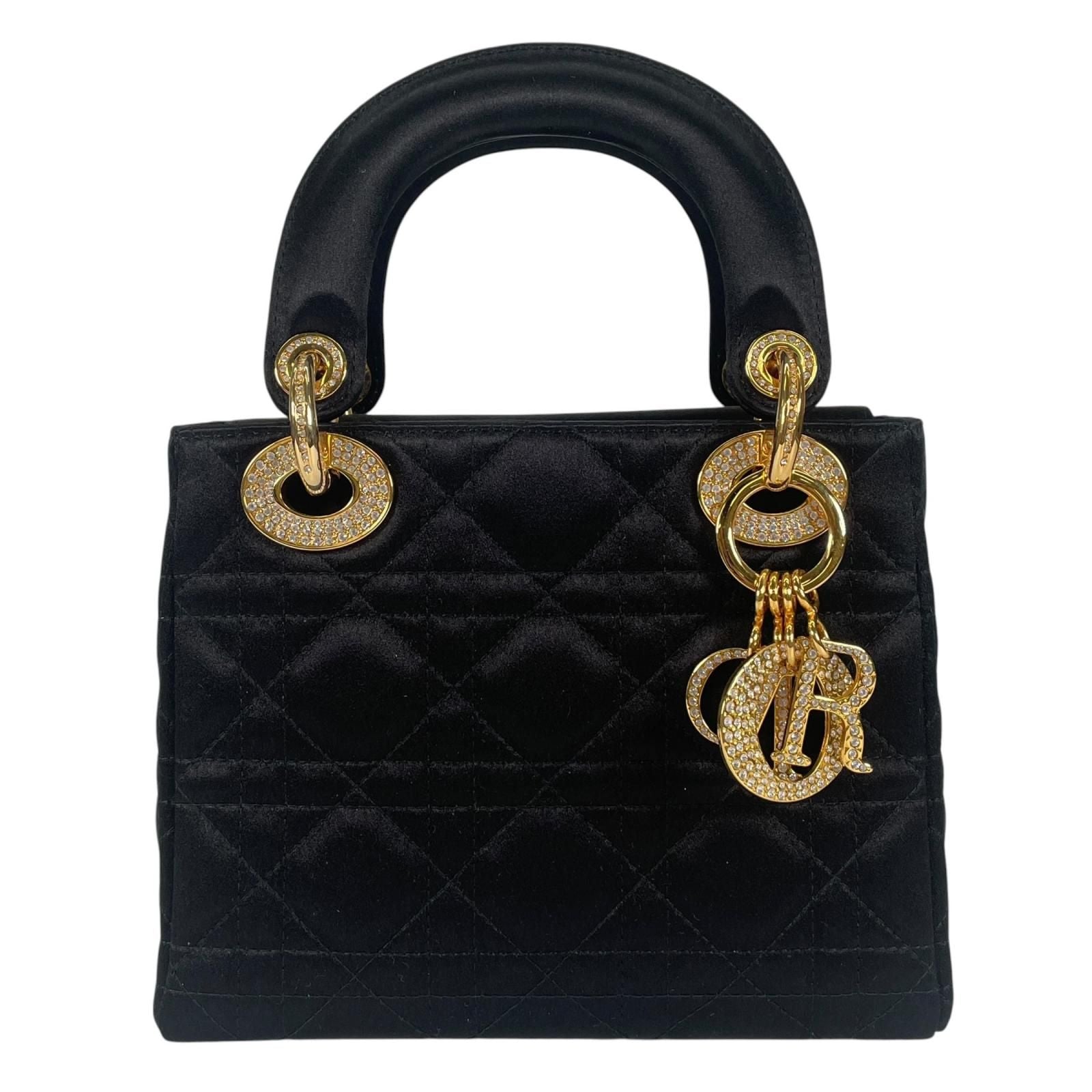 Dior Mini Lady Handbag Satin Black Bijou Rhinestone Vintage