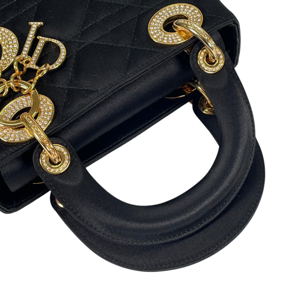 Dior Mini Lady Handbag Satin Black Bijou Rhinestone Vintage — view 6