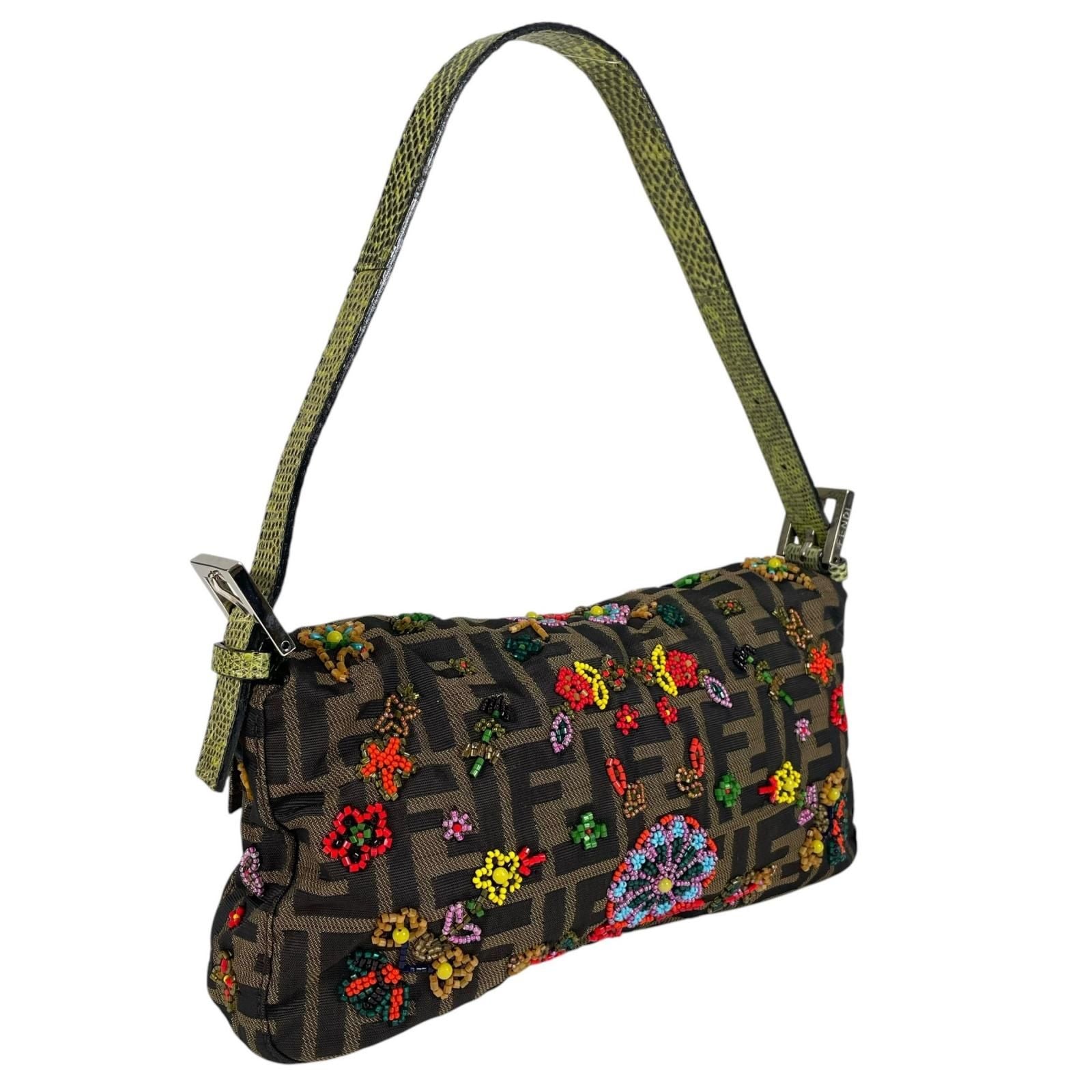 Fendi Mamma Baguette Handbag Nylon Multicolor Zucca Pattern Beads Bijou Exotic — view 3