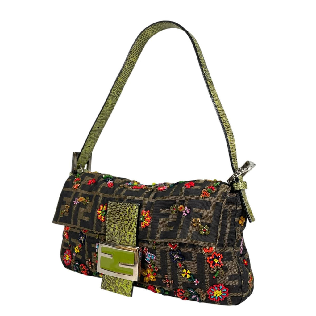 Fendi Mamma Baguette Handbag Nylon Multicolor Zucca Pattern Beads Bijou Exotic — view 2