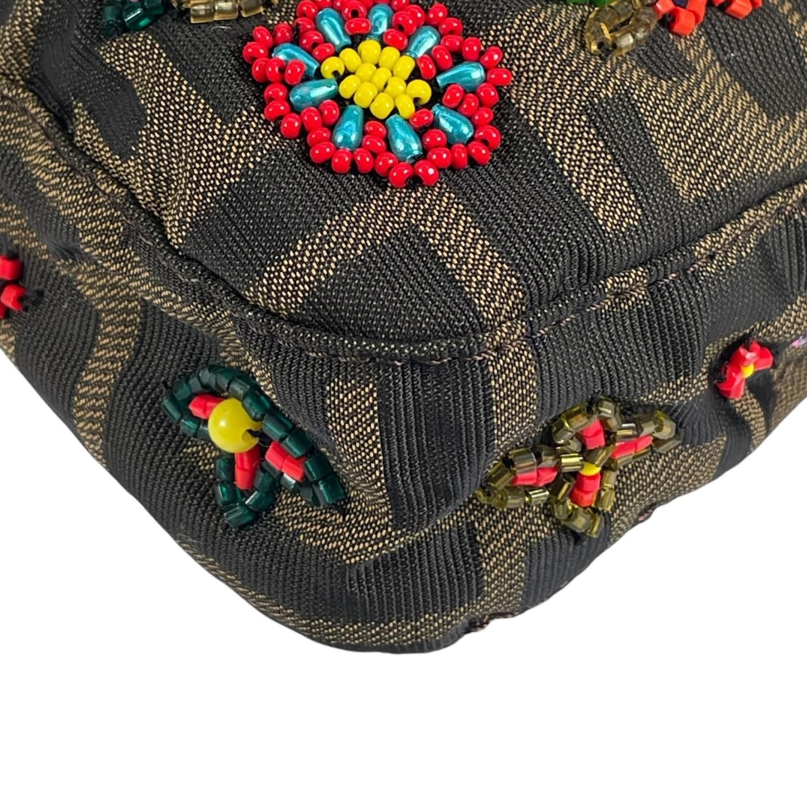 Fendi Mamma Baguette Handbag Nylon Multicolor Zucca Pattern Beads Bijou Exotic — view 7