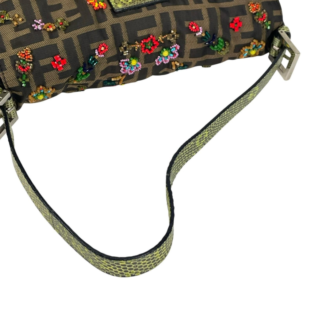 Fendi Mamma Baguette Handbag Nylon Multicolor Zucca Pattern Beads Bijou Exotic — view 6