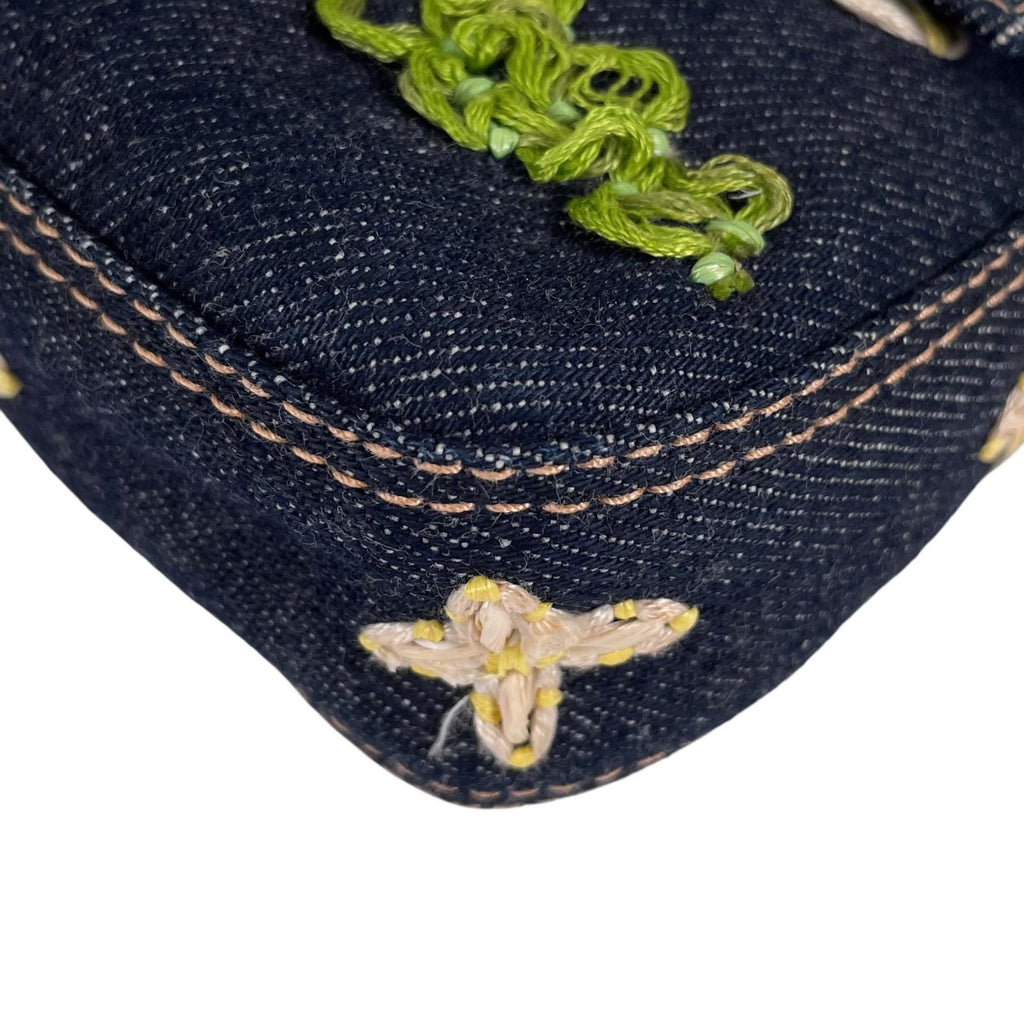 Fendi Mamma Baguette Handbag Denim Multicolor Flower Floral Pattern Embroidery — view 7