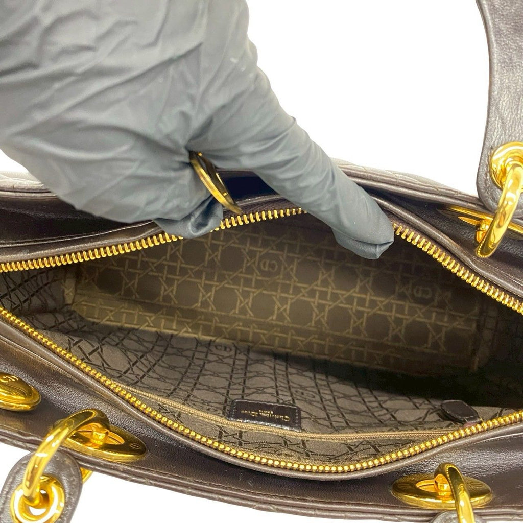Dior Lady Cannage Lambskin Leather Handbag Mini Tote Brown — view 9