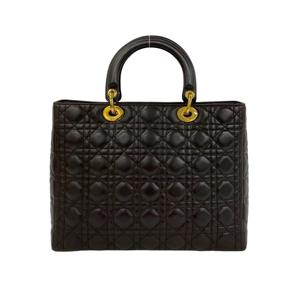 Dior Lady Cannage Lambskin Leather Handbag Mini Tote Brown — view 3