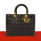 Dior Lady Cannage Lambskin Leather Handbag Mini Tote Brown