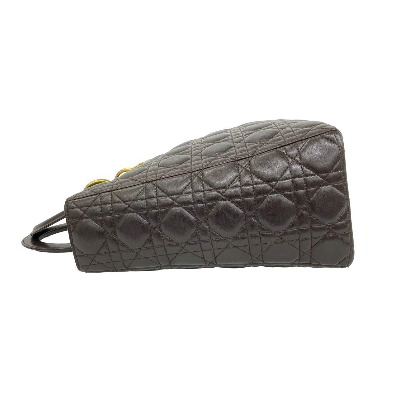 Dior Lady Cannage Lambskin Leather Handbag Mini Tote Brown — view 5