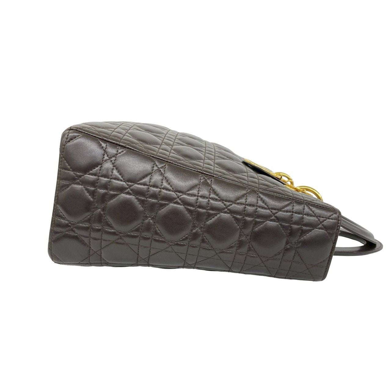 Dior Lady Cannage Lambskin Leather Handbag Mini Tote Brown — view 6